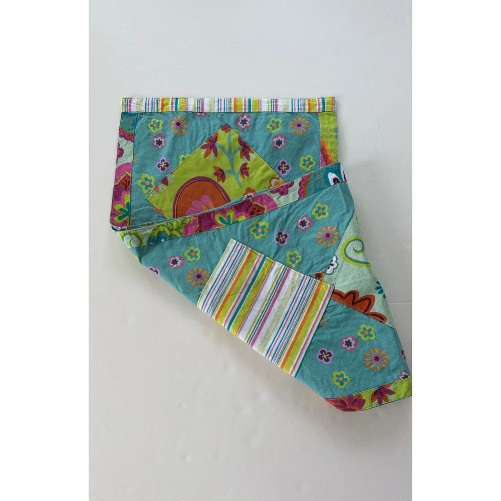 Floral Patchwork Table Runner 4 Placemats Set Teal Green Boho 5pc Decor